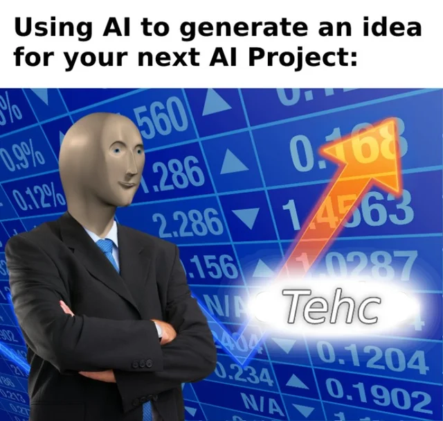 Person with caption AI startup idea 2023