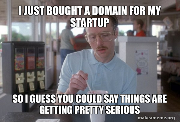 Man telling that bought a domain for his startup idea